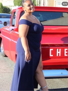 Plus-Size One-Shoulder Navy Evening Gown